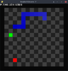 A snake game where you are a blue snake trying to eat all the green apples that just pop into existence and avoid the red bombs (as bombs are red squares).