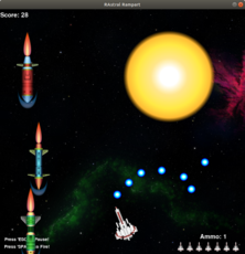 Arcade style game with a spinning gun that shoots down missiles!